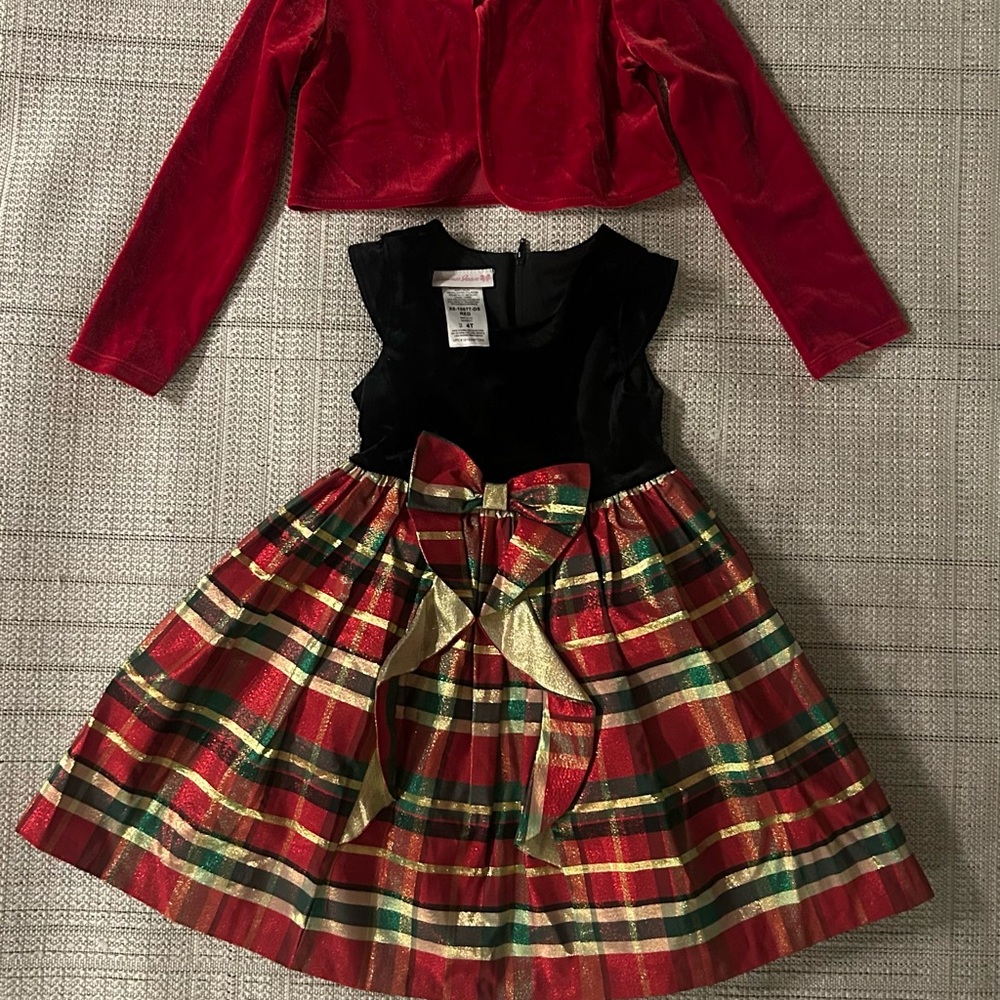 Toddler girl Plaid Dress with Red Shrug